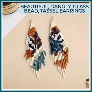 ✨Abstract Floral, Beautiful, Dangly, Glass Bead, Tassel Earrings